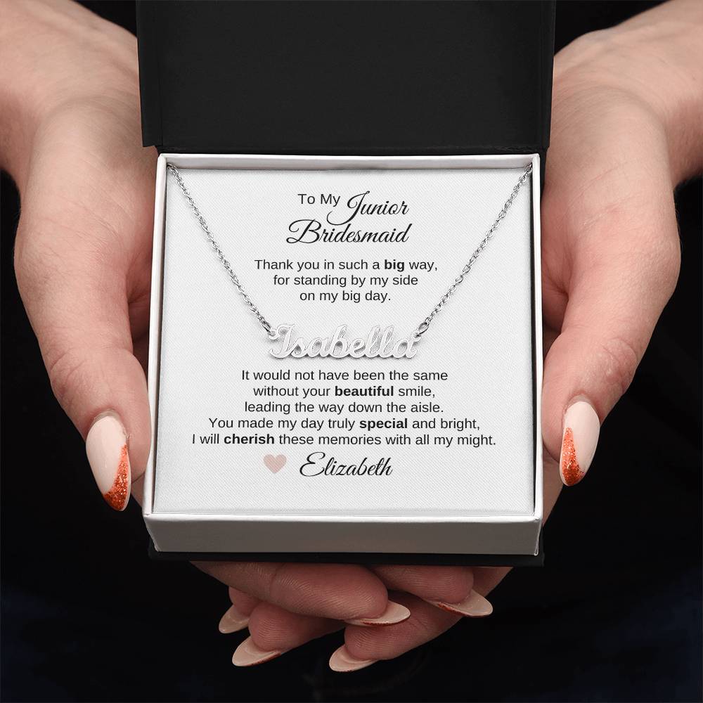 Junior Bridesmaid Gifts Wedding Bridal Party Gifts Custom Name Necklace - MKT Custom Jewelry