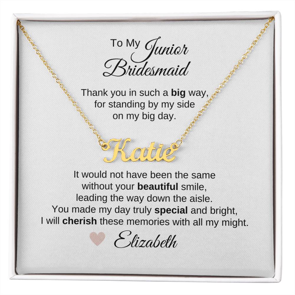 Junior Bridesmaid Gifts Wedding Bridal Party Gifts Custom Name Necklace - MKT Custom Jewelry