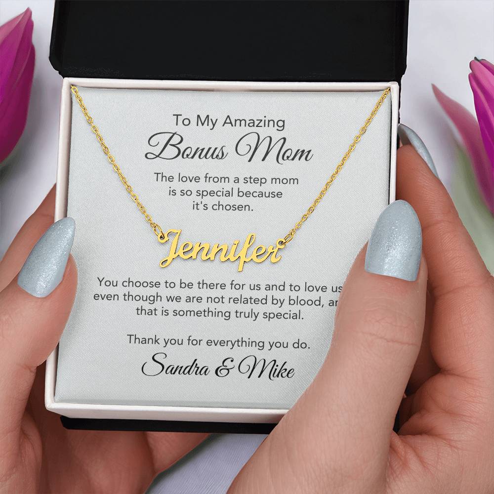 Bonus Mom Gifts for Step Mom Custom Name Necklace - MKT Custom Jewelry