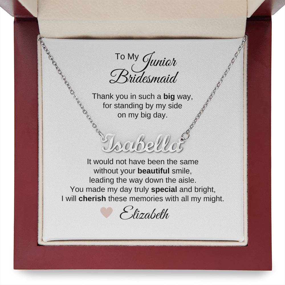 Junior Bridesmaid Gifts Wedding Bridal Party Gifts Custom Name Necklace - MKT Custom Jewelry
