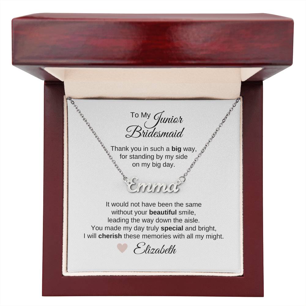 Junior Bridesmaid Gifts Wedding Bridal Party Gifts Custom Name Necklace - MKT Custom Jewelry