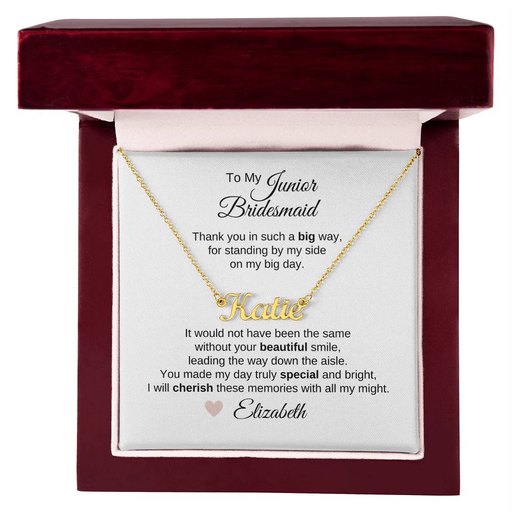 Junior Bridesmaid Gifts Wedding Bridal Party Gifts Custom Name Necklace - MKT Custom Jewelry