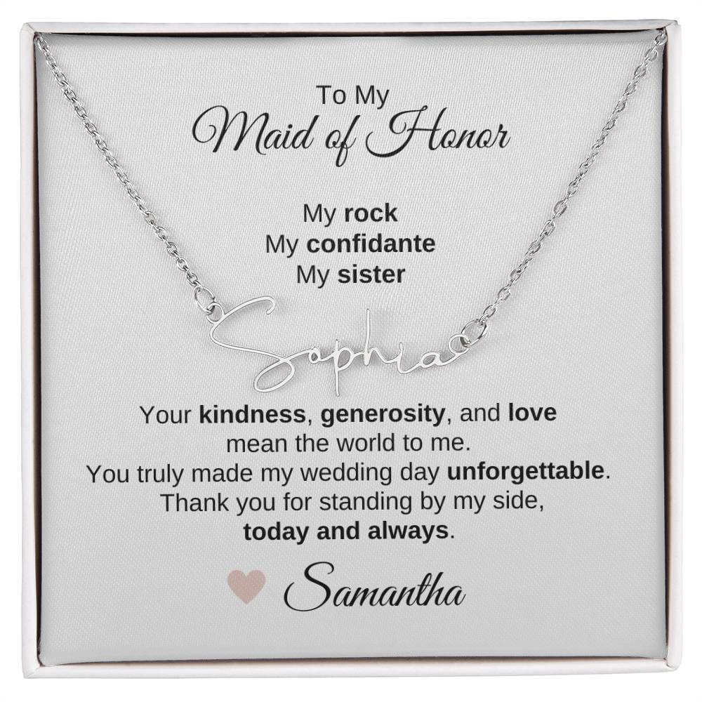 Maid of Honor Wedding Day Gifts Bridal Party Gifts Script Name Necklace