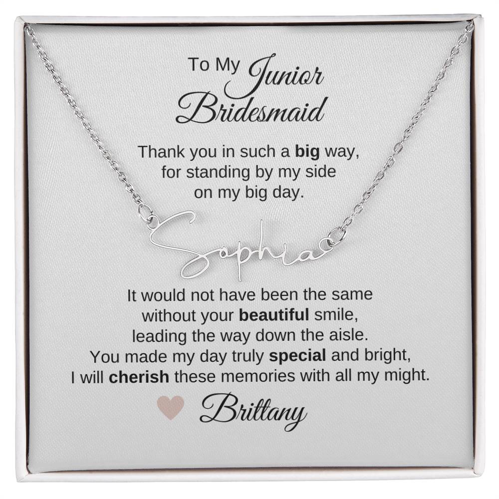 Junior Bridesmaid Gifts Wedding Bridal Party Gifts Script Custom Name Necklace - MKT Custom Jewelry