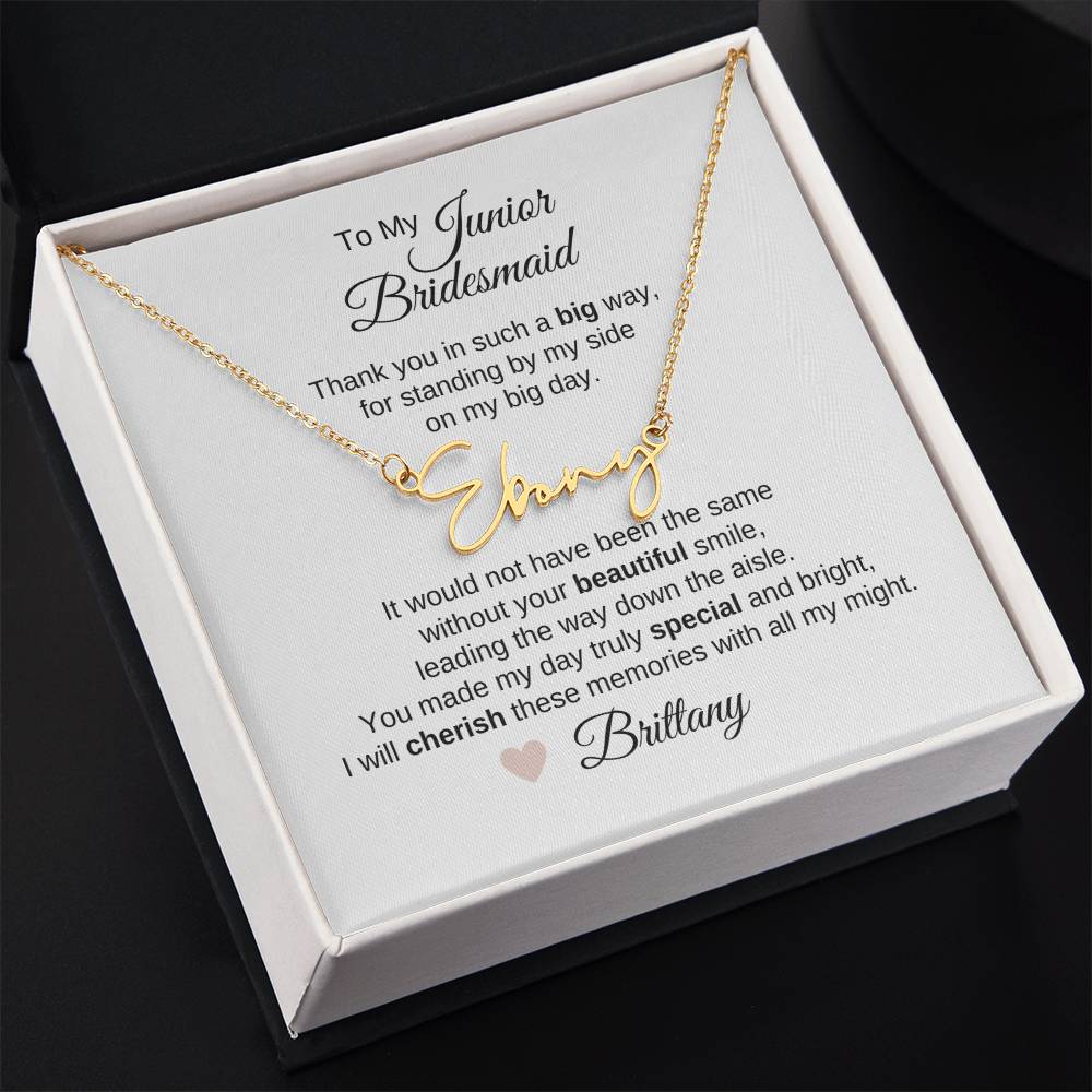 Junior Bridesmaid Gifts Wedding Bridal Party Gifts Script Custom Name Necklace - MKT Custom Jewelry
