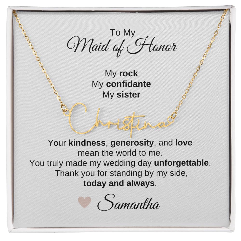 Maid of Honor Wedding Day Gifts Bridal Party Gifts Script Name Necklace