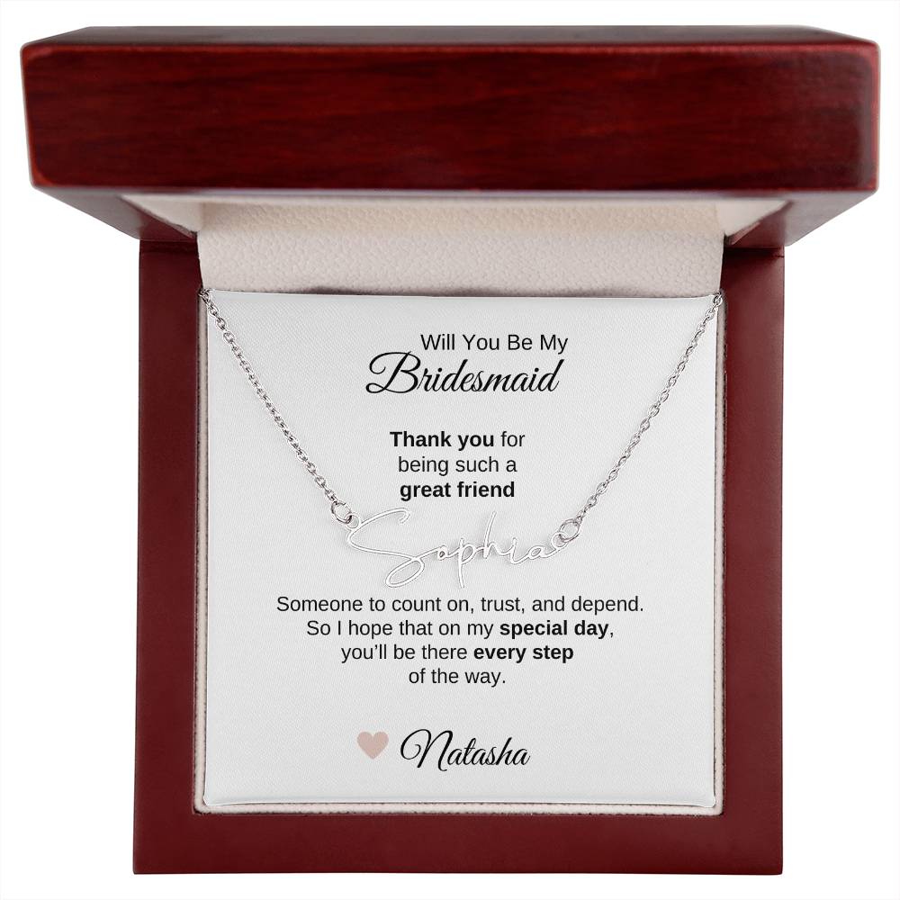 Will You Be My Bridesmaid Proposal Gift Script Name Necklace