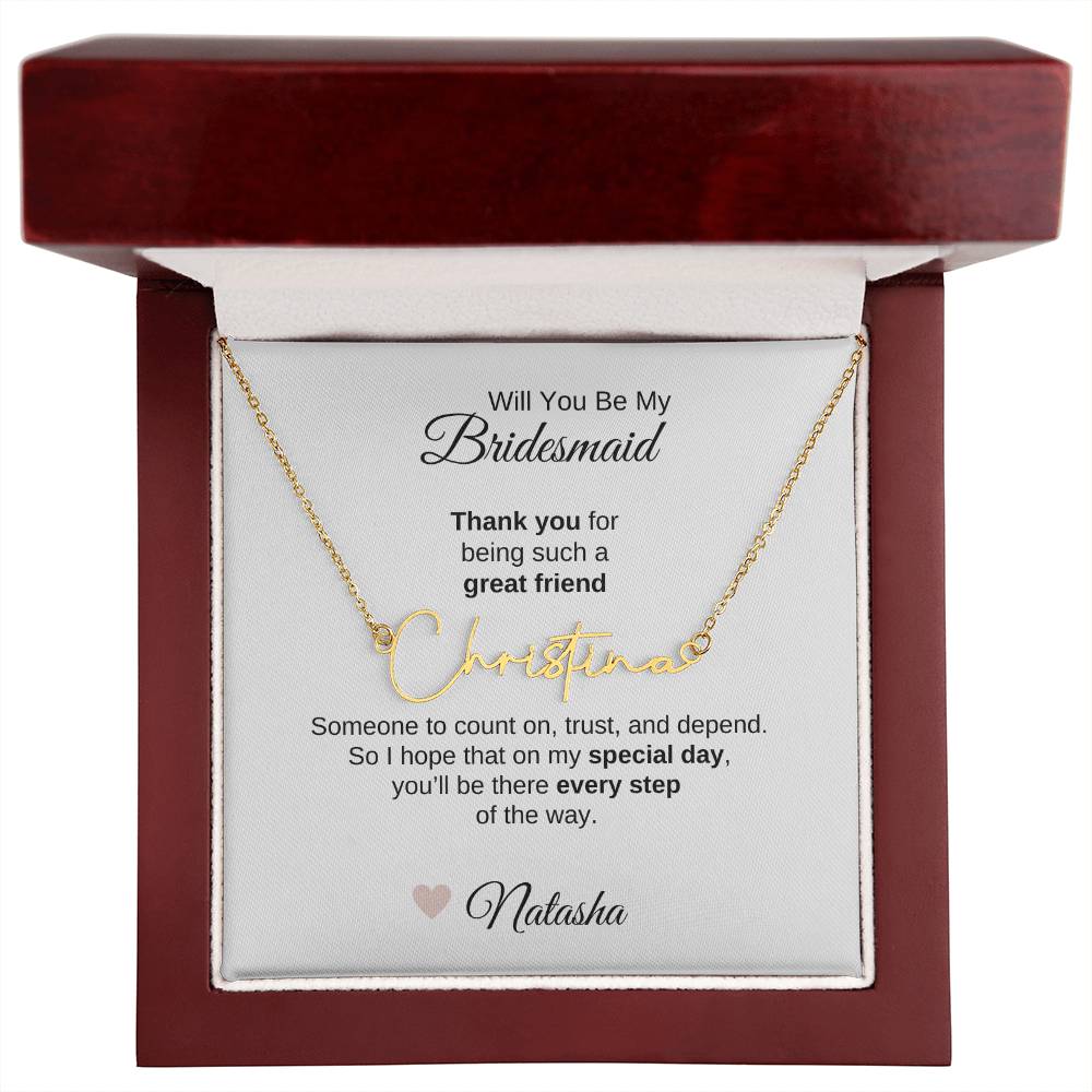 Will You Be My Bridesmaid Proposal Gift Script Name Necklace