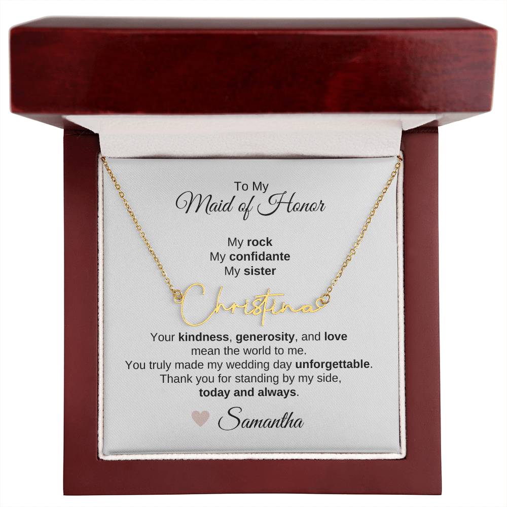 Maid of Honor Wedding Day Gifts Bridal Party Gifts Script Name Necklace