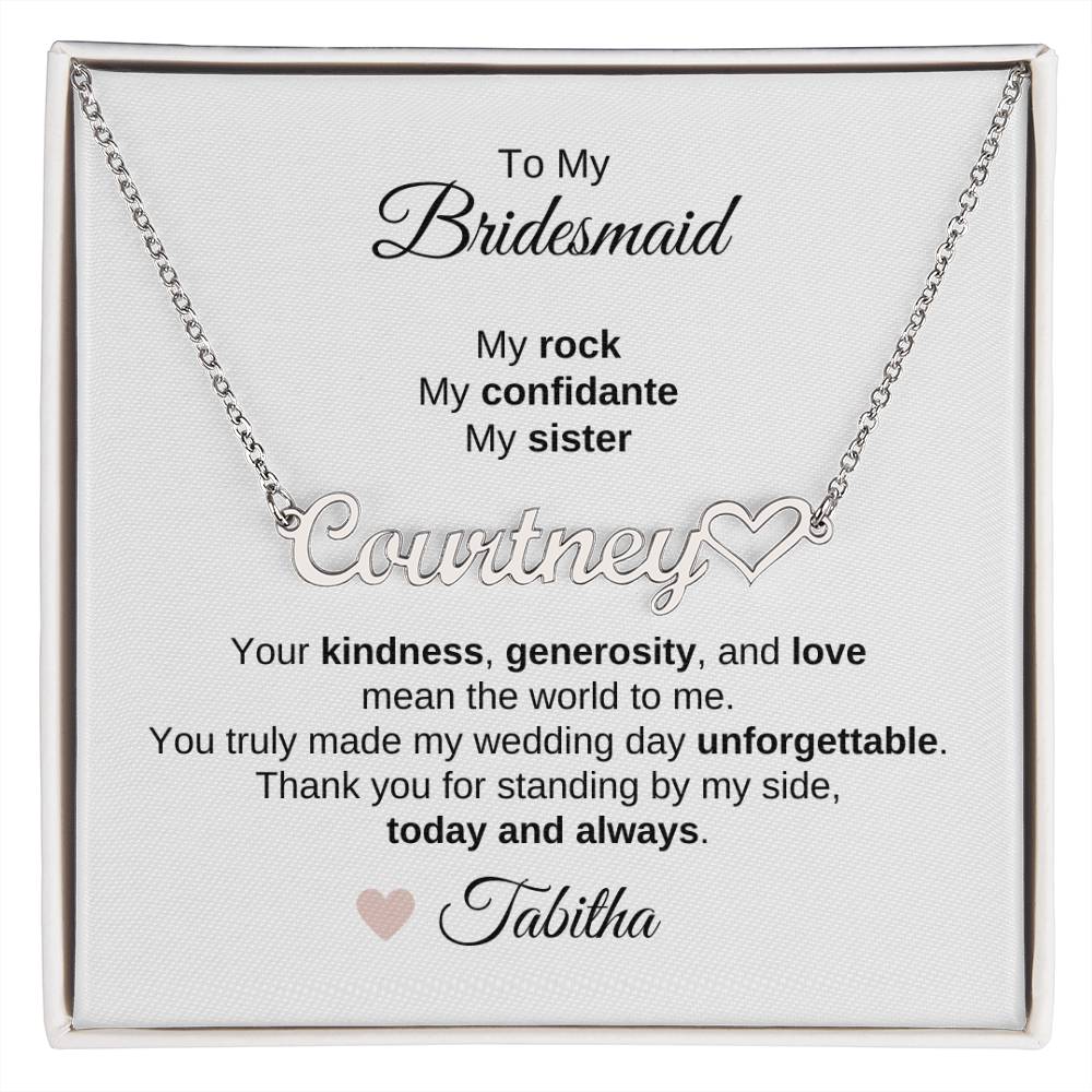 Bridesmaids Wedding Day Gifts Bridal Party Gifts Custom Name Heart Necklace