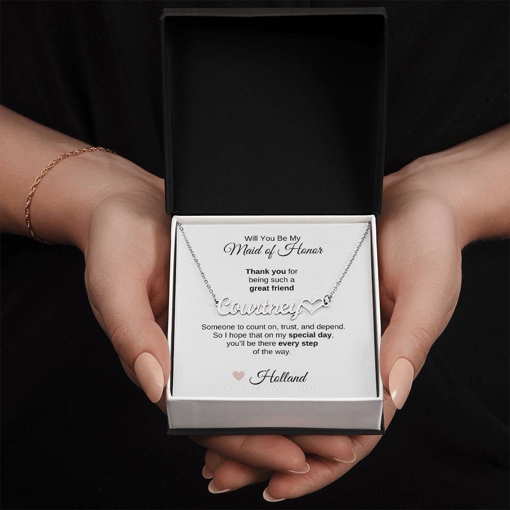 Will You Be My Maid of Honor Proposal Gift Heart Name Necklace