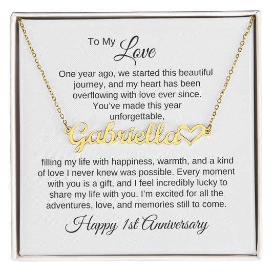 Personalized heart name necklace 1st anniversary gift gold