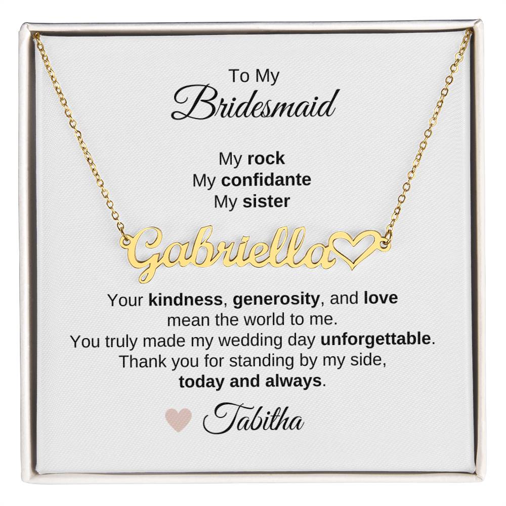 Bridesmaids Wedding Day Gifts Bridal Party Gifts Custom Name Heart Necklace