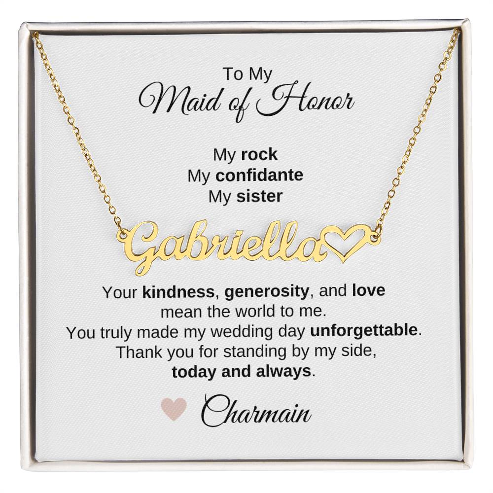 Maid of Honor Wedding Day Gifts Bridal Party Gifts Heart Name Necklace