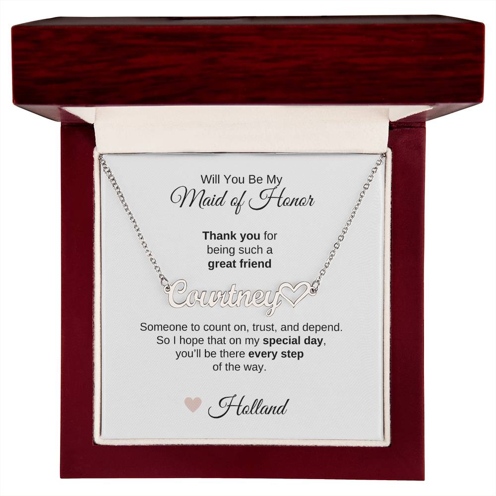 Will You Be My Maid of Honor Proposal Gift Heart Name Necklace