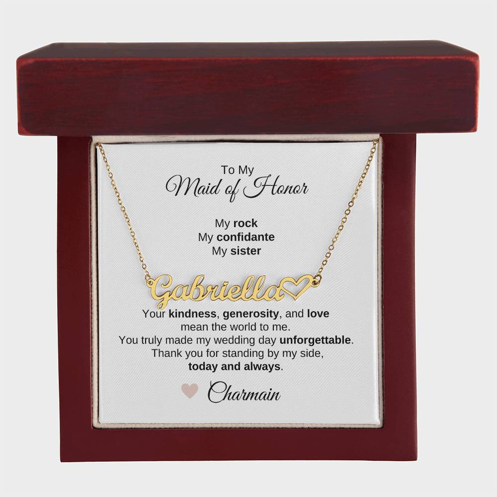 Maid of Honor Wedding Day Gifts Bridal Party Gifts Heart Name Necklace