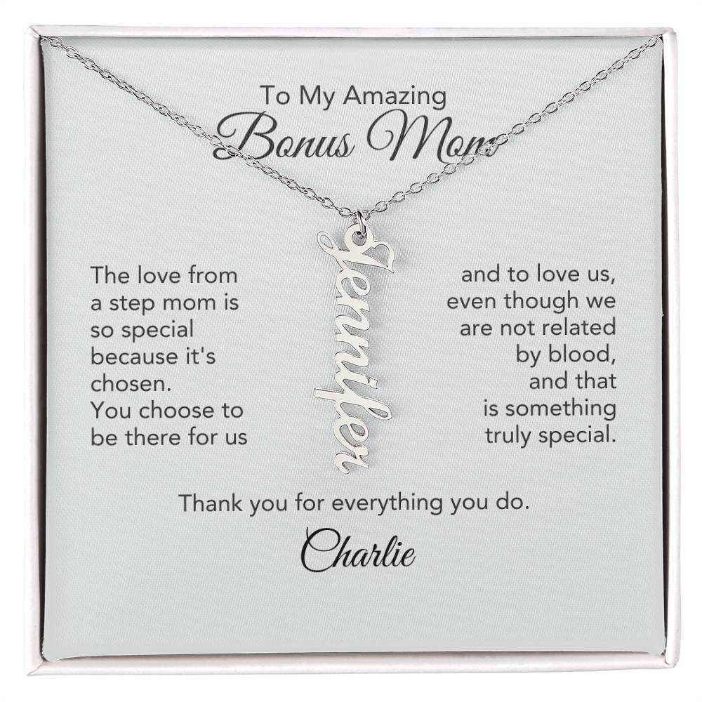 Bonus Mom Gifts for Step Mom Custom Name Dangle Necklace - MKT Custom Jewelry