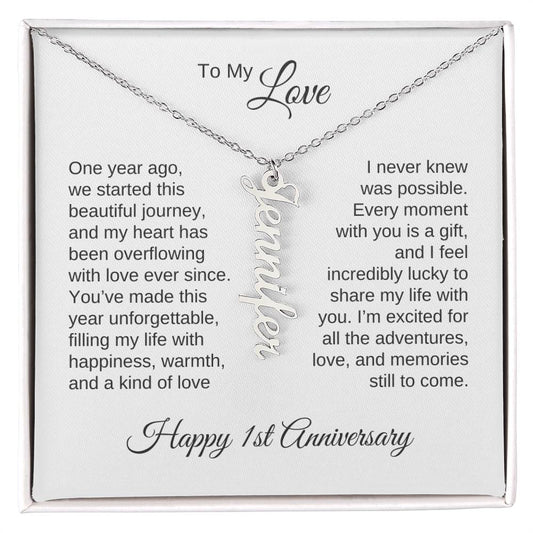 Dangle name necklace personalized 1st anniversary jewelry Silver