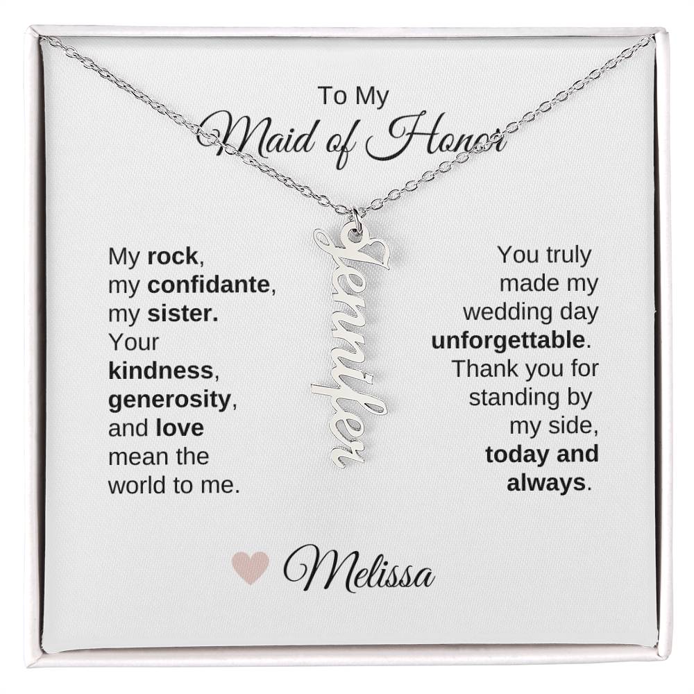 Maid of Honor Wedding Day Gifts Bridal Party Gifts Vertical Name Necklace