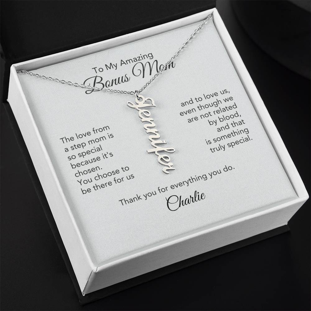 Bonus Mom Gifts for Step Mom Custom Name Dangle Necklace - MKT Custom Jewelry