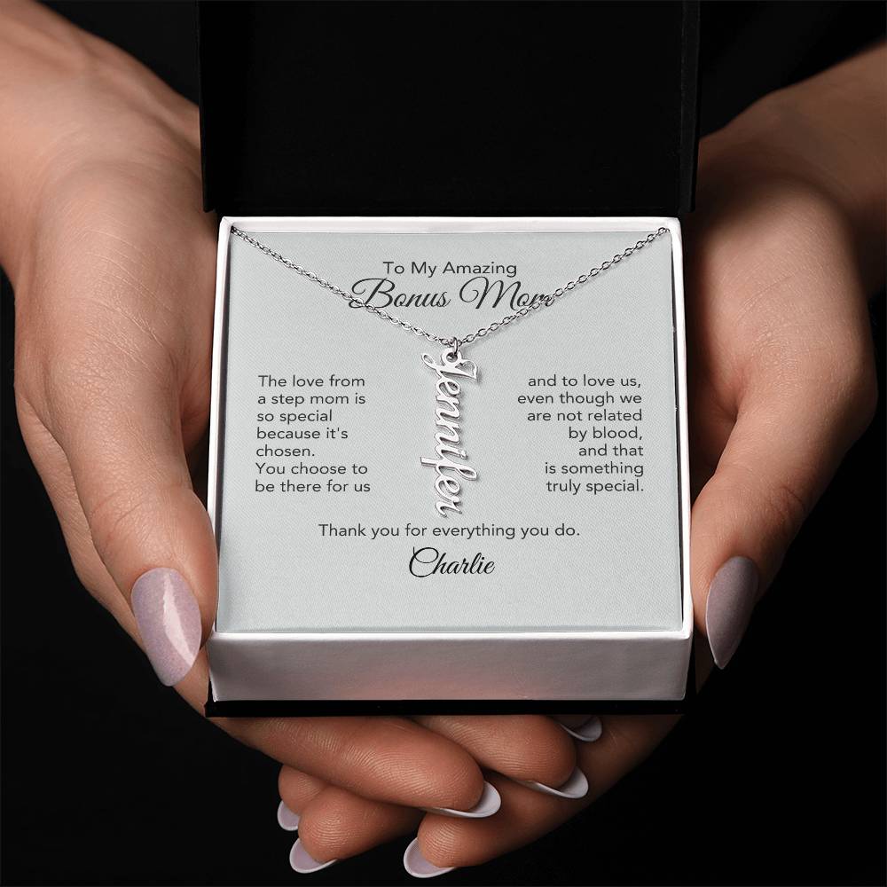 Bonus Mom Gifts for Step Mom Custom Name Dangle Necklace - MKT Custom Jewelry