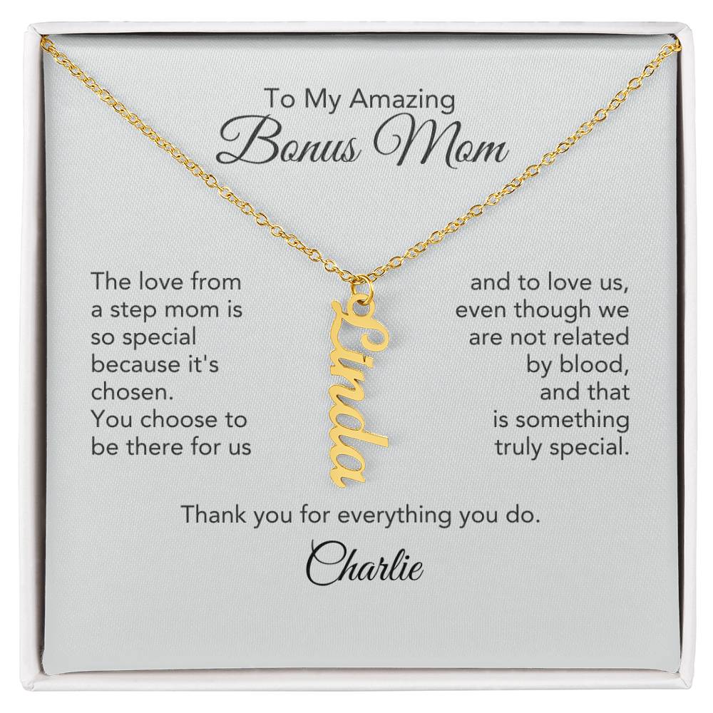 Bonus Mom Gifts for Step Mom Custom Name Dangle Necklace - MKT Custom Jewelry