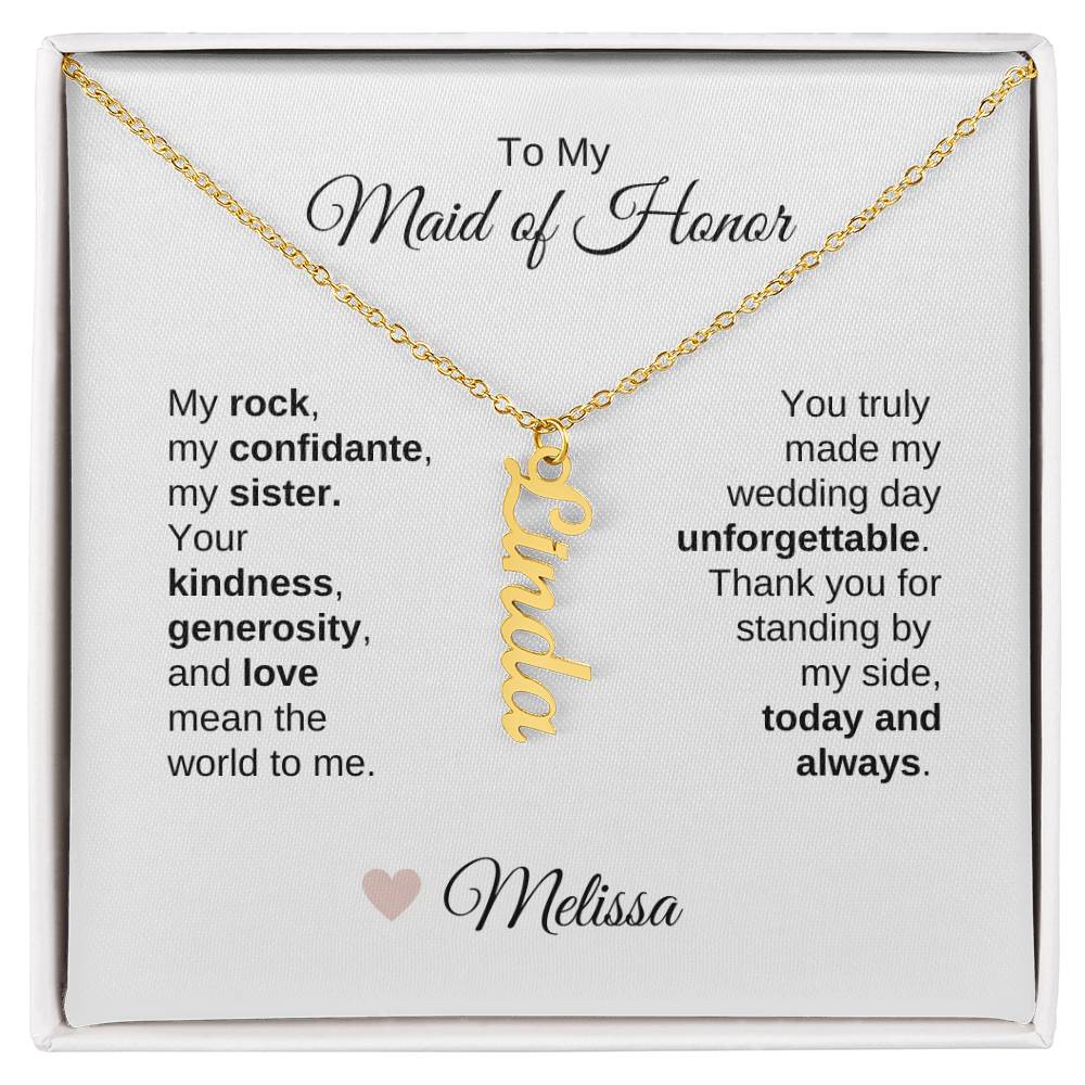 Maid of Honor Wedding Day Gifts Bridal Party Gifts Vertical Name Necklace
