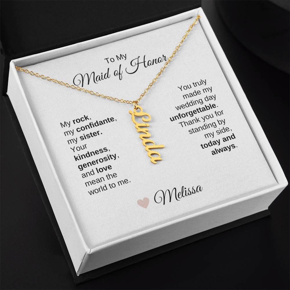 Maid of Honor Wedding Day Gifts Bridal Party Gifts Vertical Name Necklace