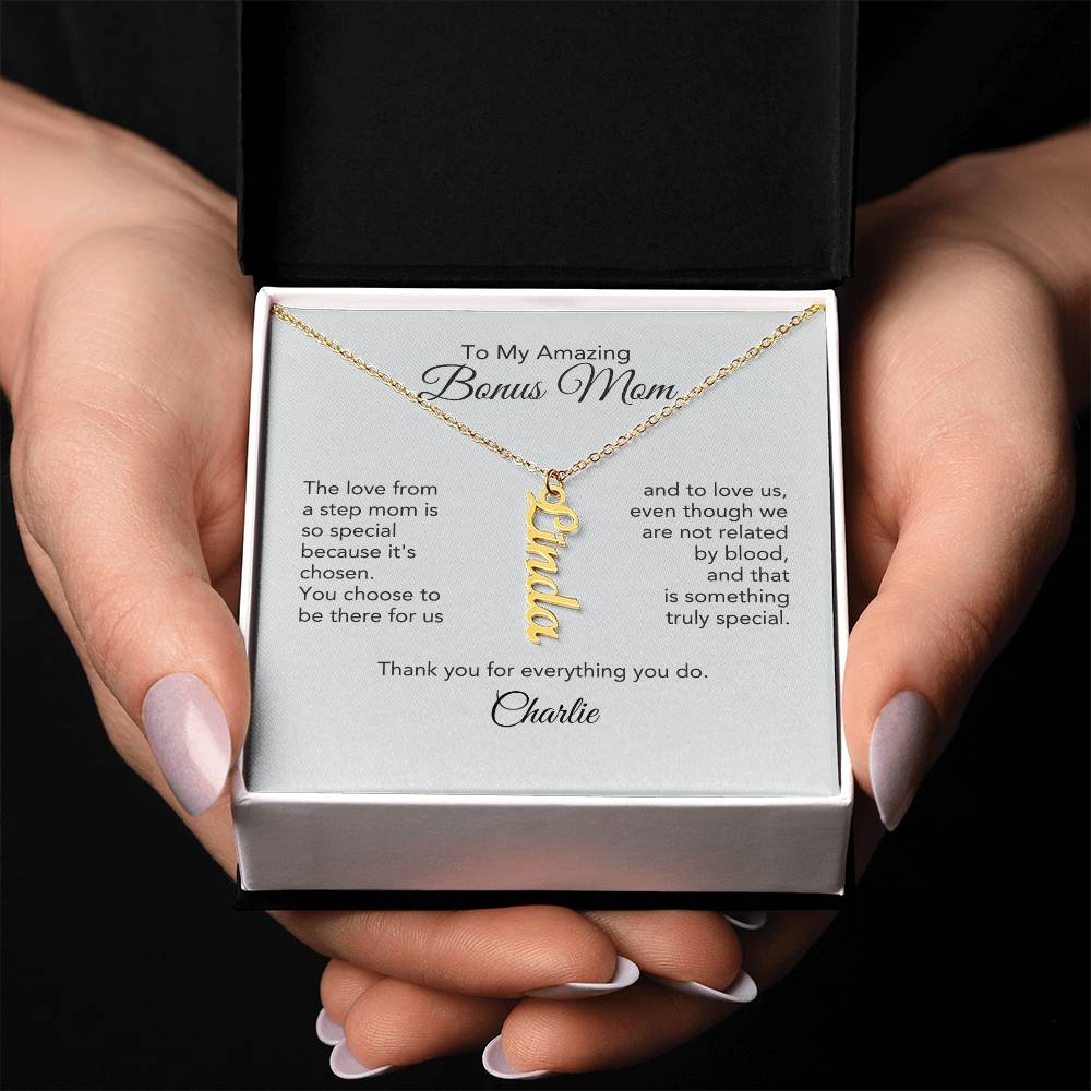 Bonus Mom Gifts for Step Mom Custom Name Dangle Necklace - MKT Custom Jewelry