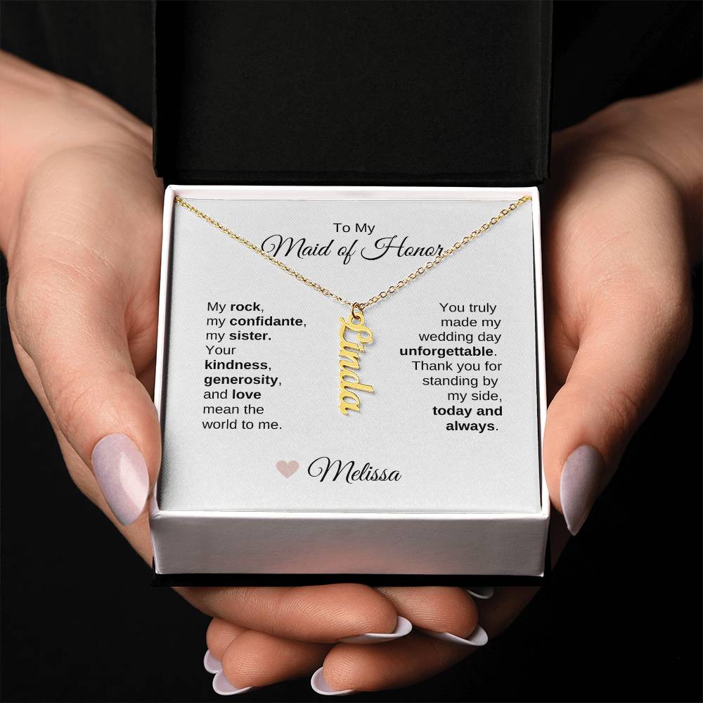 Maid of Honor Wedding Day Gifts Bridal Party Gifts Vertical Name Necklace