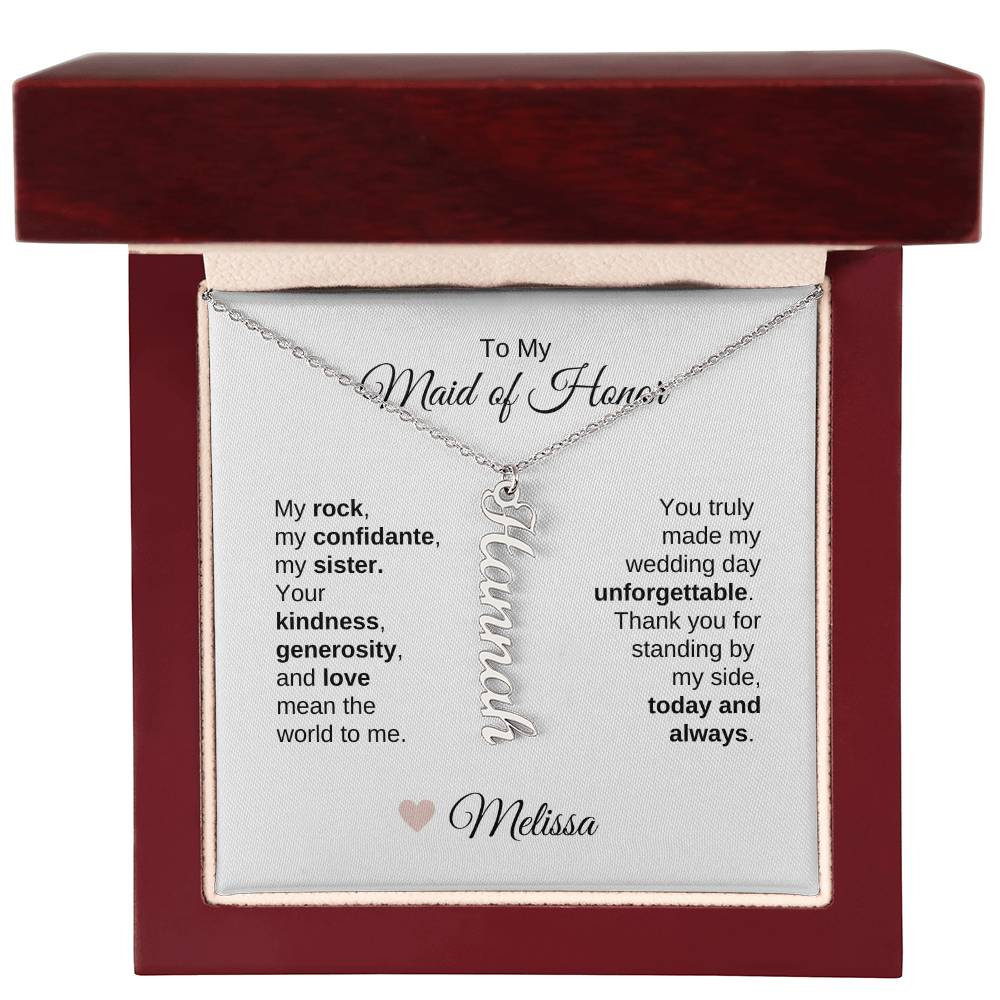 Maid of Honor Wedding Day Gifts Bridal Party Gifts Vertical Name Necklace
