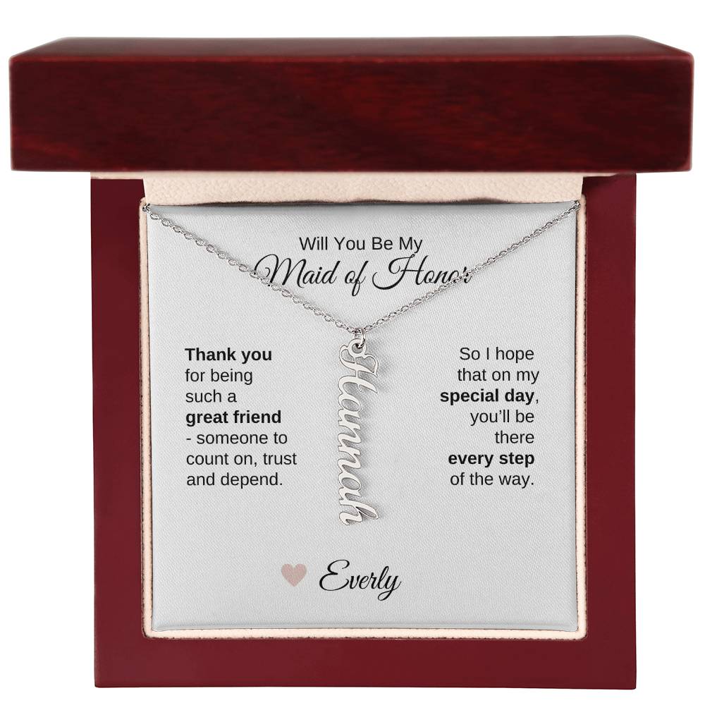 Will You Be My Maid of Honor Proposal Gift Vertical Name Necklace