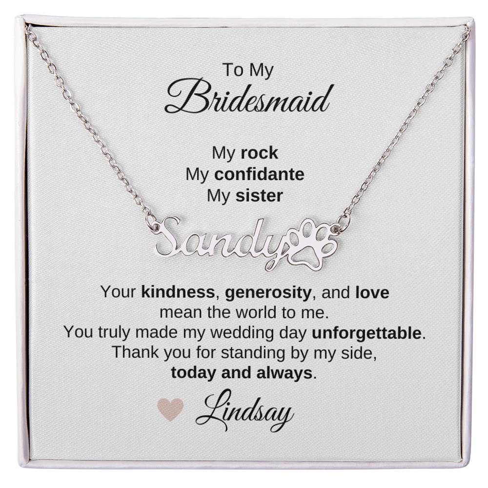Bridesmaids Wedding Day Gifts Bridal Party Gifts Custom Name Paw Print Necklace