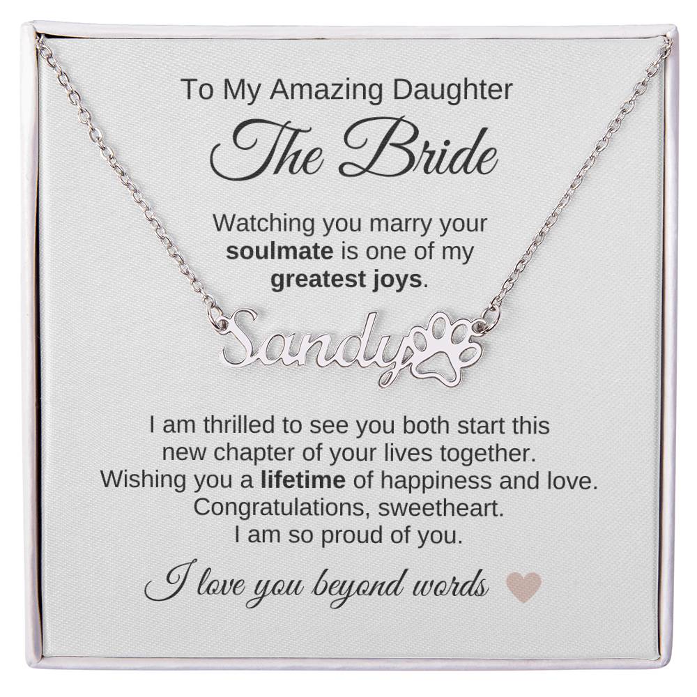 Daughter Wedding Gift from Mom Wedding Present for Daughter Custom Name Paw Print - MKT Custom Jewelry