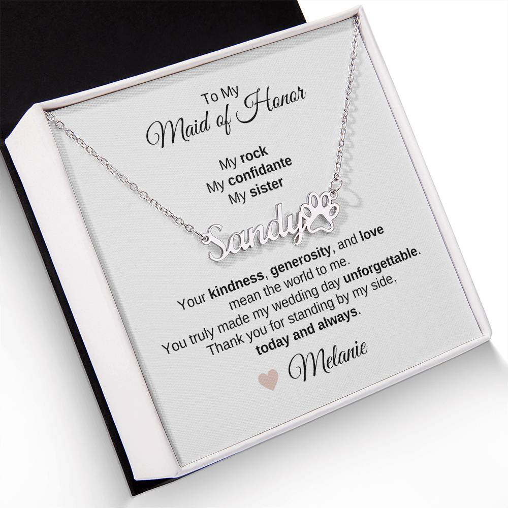Maid of Honor Wedding Day Gifts Bridal Party Gifts Pawprint Name Necklace