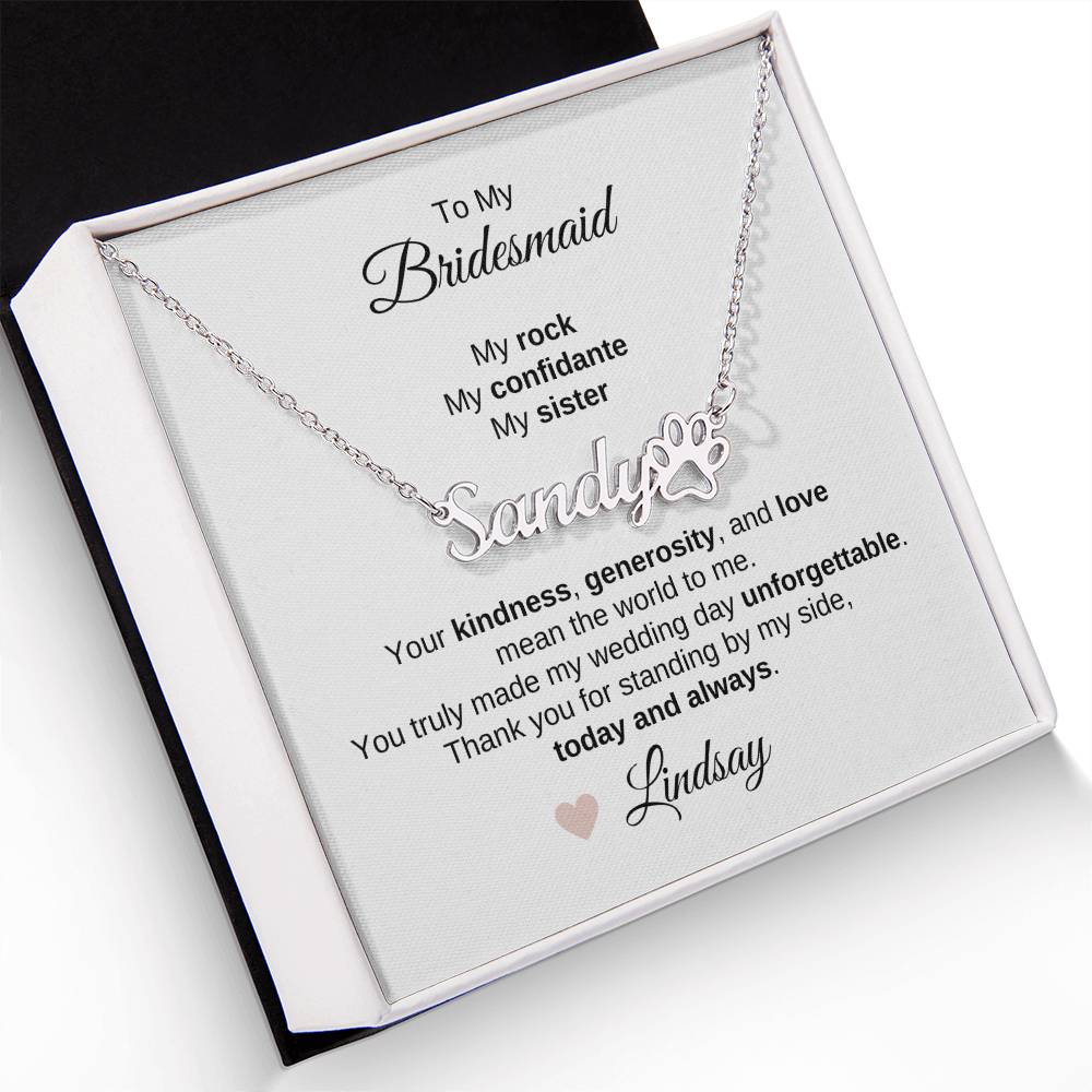 Bridesmaids Wedding Day Gifts Bridal Party Gifts Custom Name Paw Print Necklace