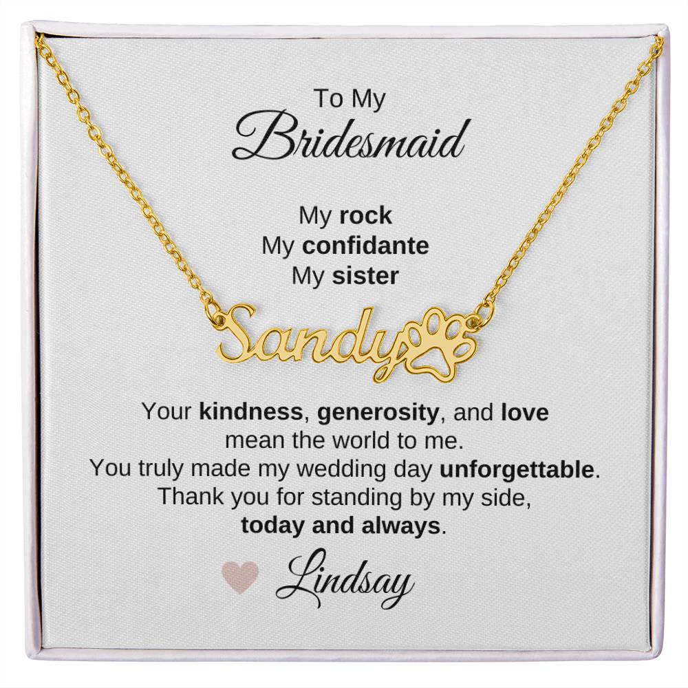 Bridesmaids Wedding Day Gifts Bridal Party Gifts Custom Name Paw Print Necklace