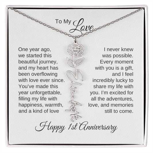 Personalized flower name necklace for 1st anniversary gift - January silver