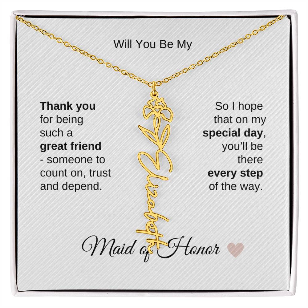 Will You Be My Maid of Honor Proposal Gift Birth Flower Name Necklace