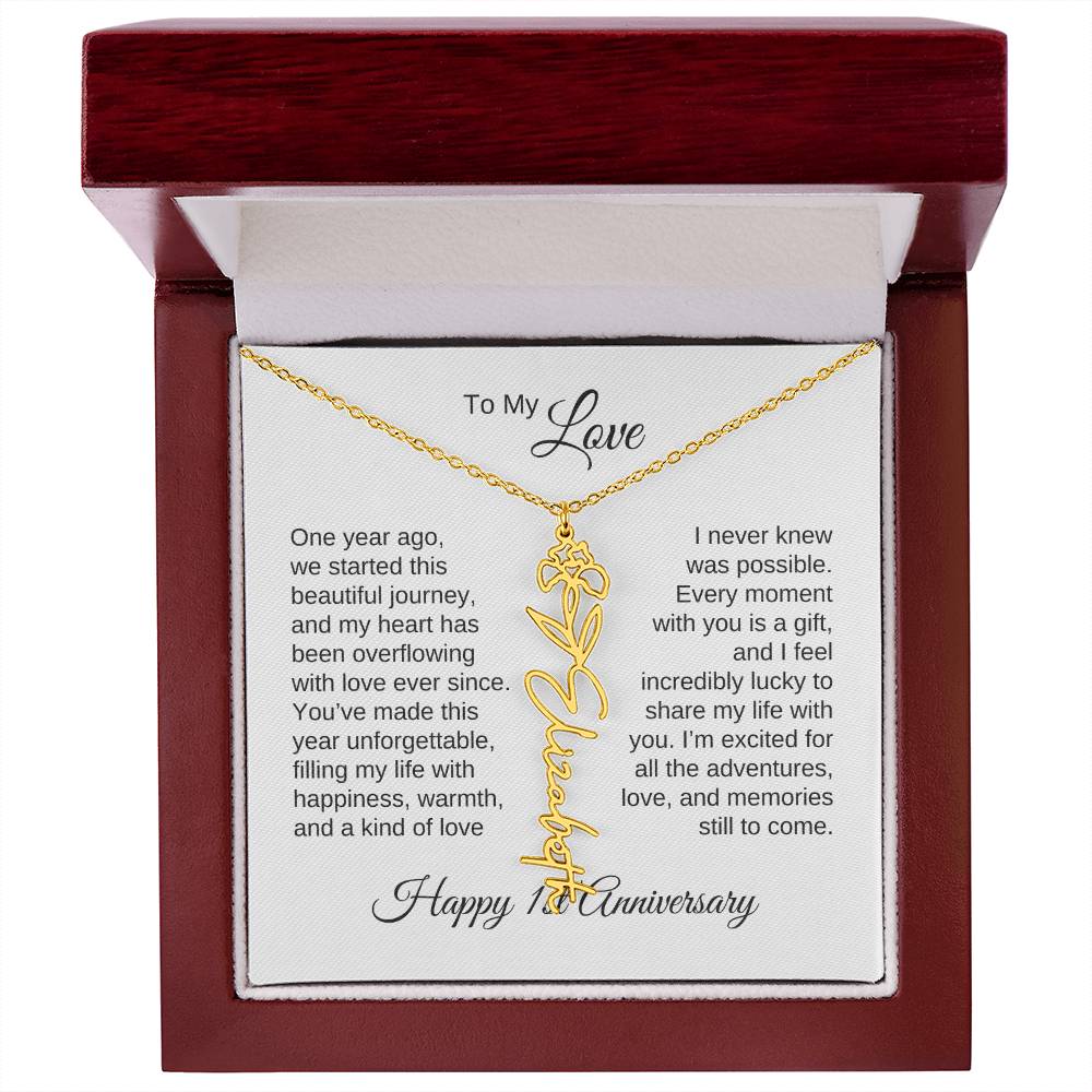 One Year Anniversary Gift for Her One Year Anniversary, Flower Name Necklace