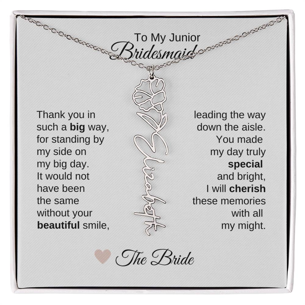 Junior Bridesmaid Gifts Wedding Bridal Party Gifts Birth Flower Custom Name - MKT Custom Jewelry