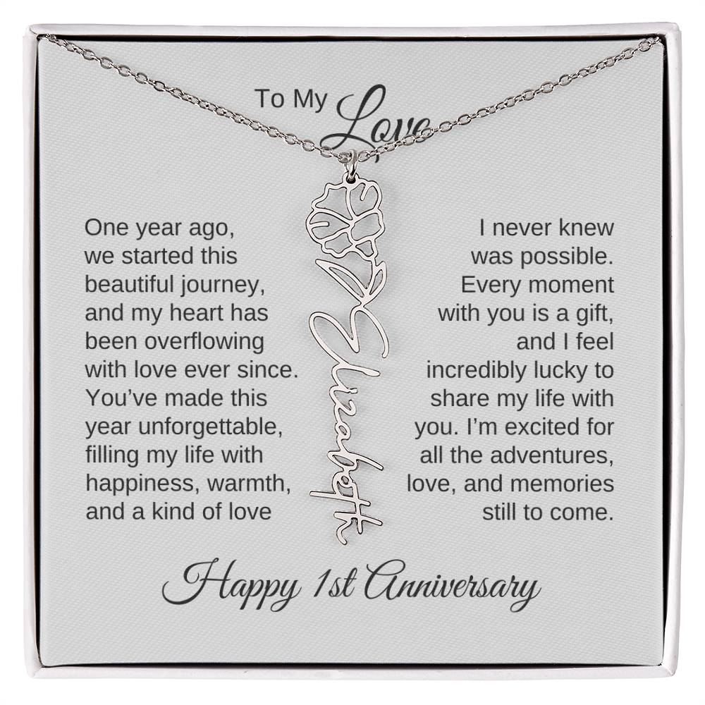 One Year Anniversary Gift for Her One Year Anniversary, Flower Name Necklace