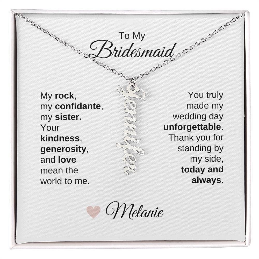 Bridesmaids Wedding Day Gifts Bridal Party Gifts Vertical Custom Names Necklace