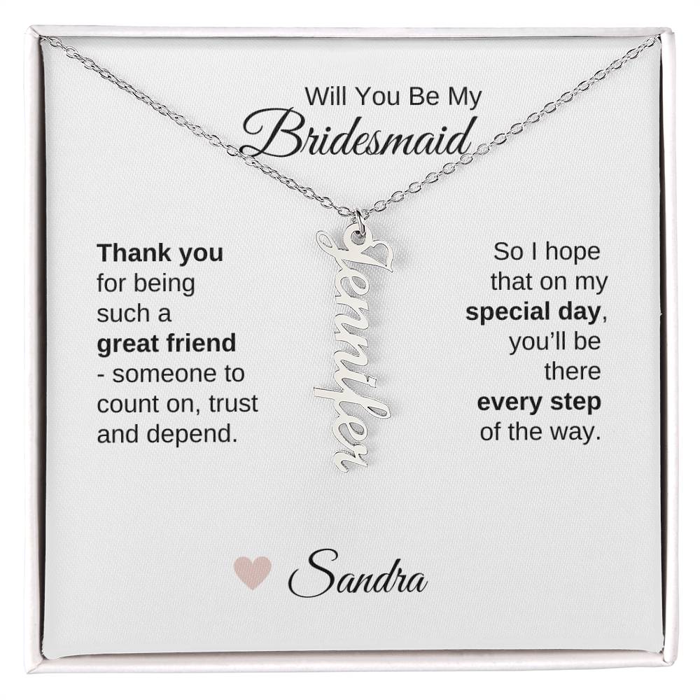 Will You Be My Bridesmaid Proposal Gift Vertical Custom Names Necklace