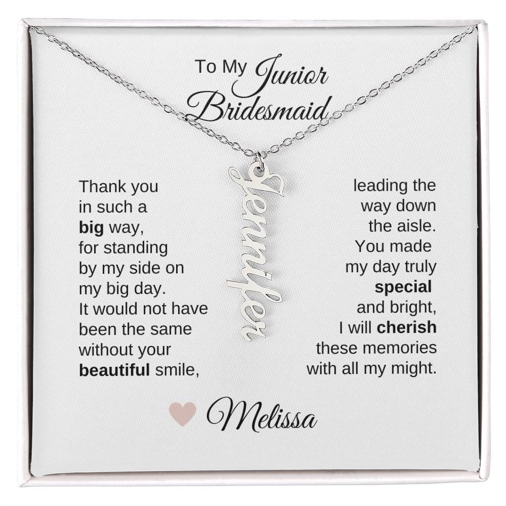 Junior Bridesmaid Gifts Wedding Bridal Party Gifts Vertical Names Necklace