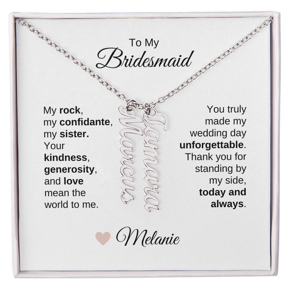 Bridesmaids Wedding Day Gifts Bridal Party Gifts Vertical Custom Names Necklace