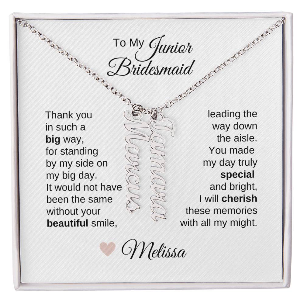 Junior Bridesmaid Gifts Wedding Bridal Party Gifts Vertical Names Necklace
