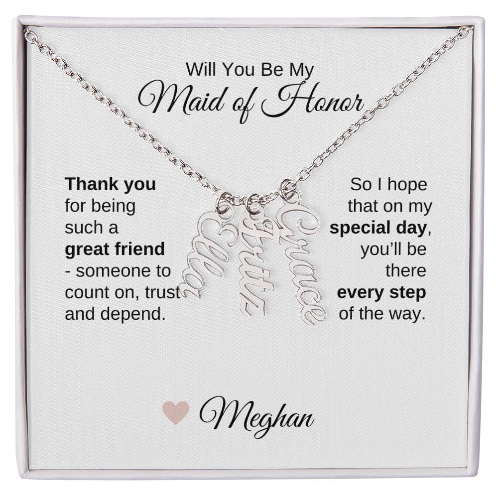 Will You Be My Maid of Honor Proposal Gift Vertical Names Necklace