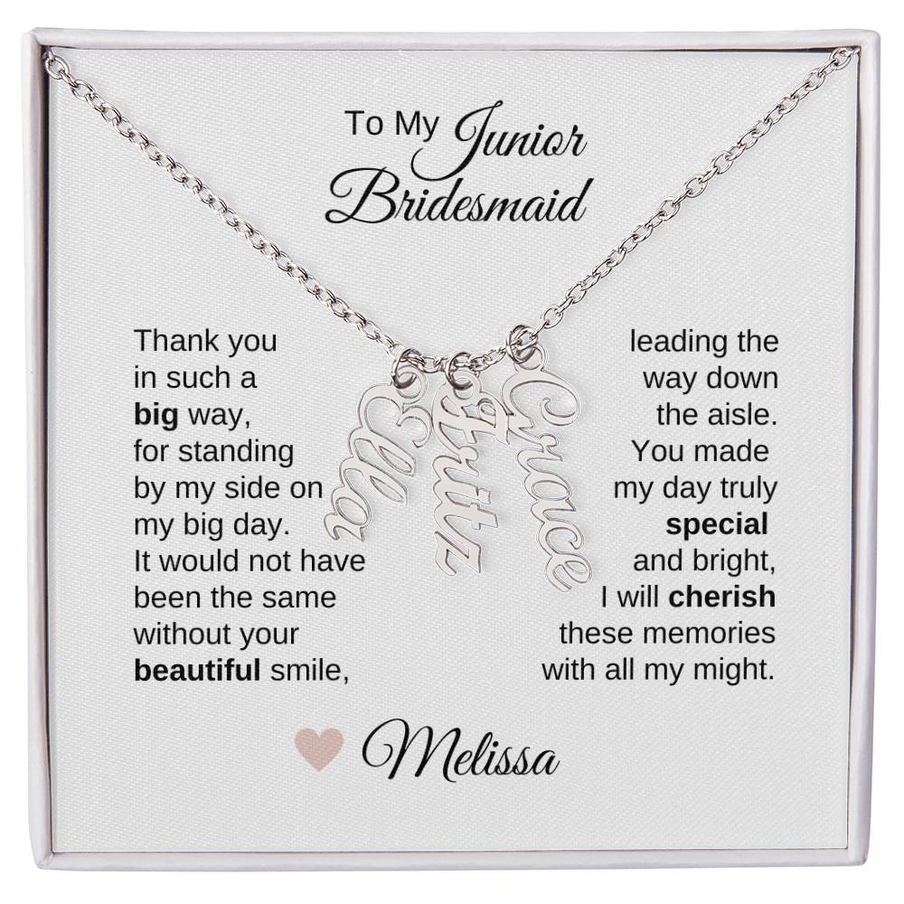 Junior Bridesmaid Gifts Wedding Bridal Party Gifts Vertical Names Necklace