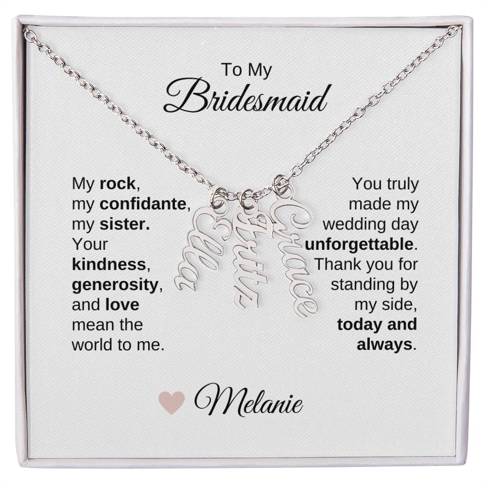 Bridesmaids Wedding Day Gifts Bridal Party Gifts Vertical Custom Names Necklace